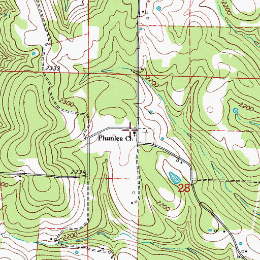 Topographic Map of Plumlee Church, AR