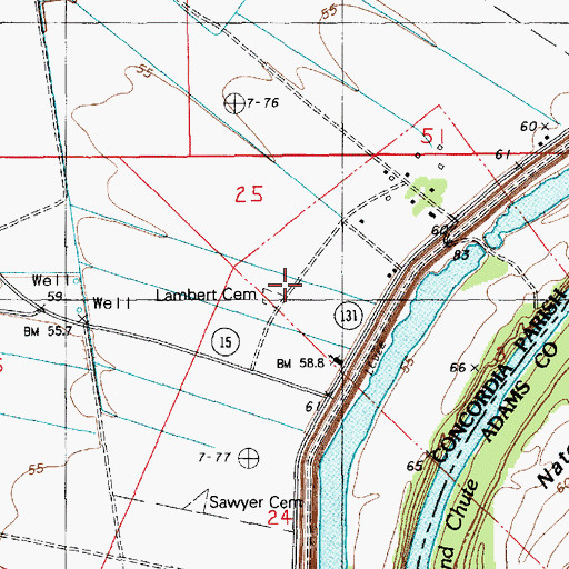 Topographic Map of Lambert Cemetery, LA