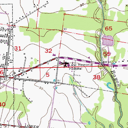 Topographic Map of Lane Regional Medical Center, LA