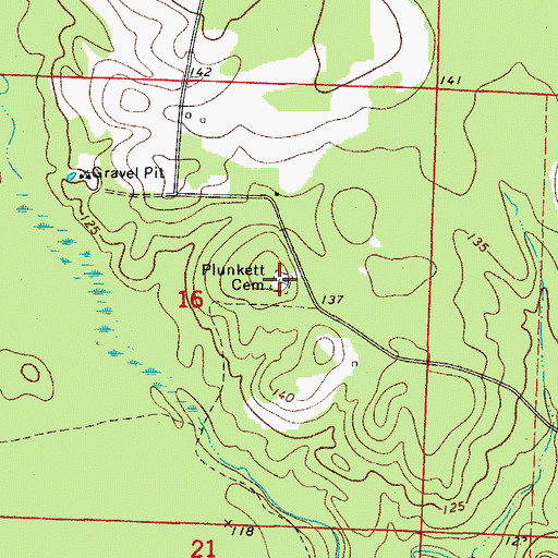 Topographic Map of Plunkett Cemetery, AR