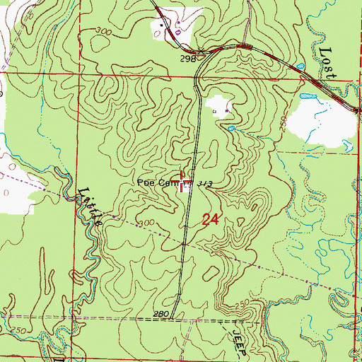 Topographic Map of Poe Cemetery, AR