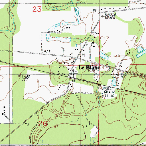 Topographic Map of Le Blanc, LA