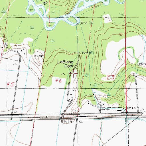 Topographic Map of Le Blanc Cemetery, LA