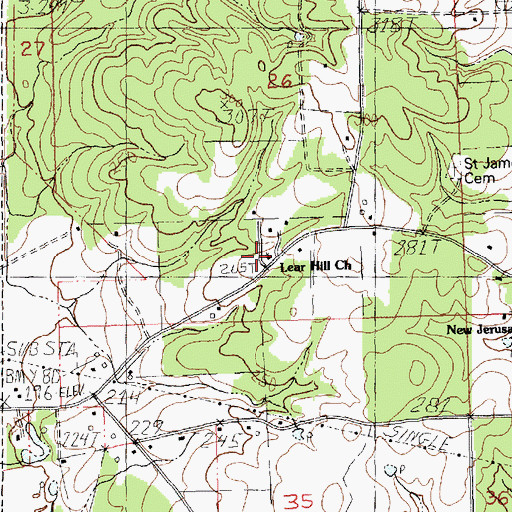 Topographic Map of Lear Hill Church, LA