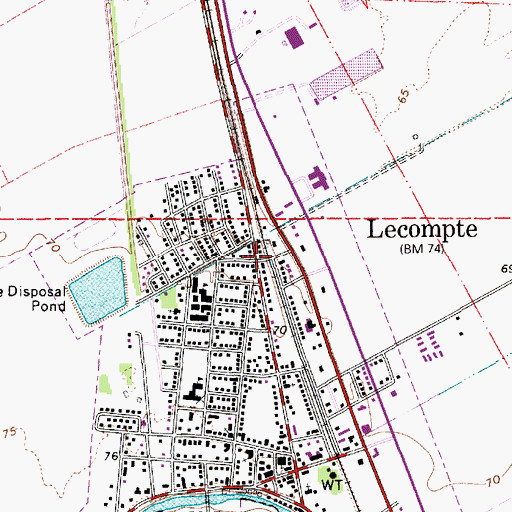 Topographic Map of Lecompte, LA