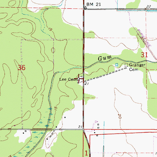 Topographic Map of Lee Cemetery, LA