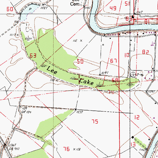 Topographic Map of Lee Lake, LA