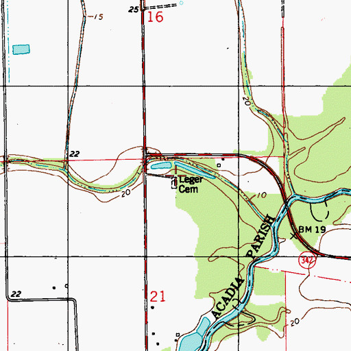Topographic Map of Leger Cemetery, LA