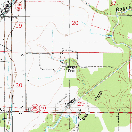 Topographic Map of Leger Cemetery, LA