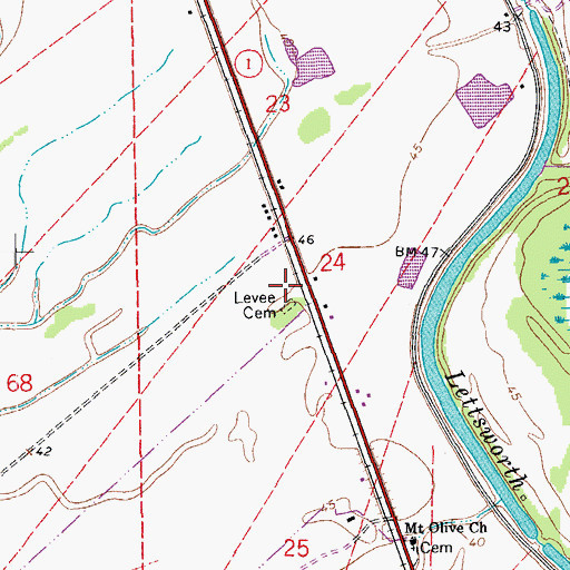 Topographic Map of Levee Cemetery, LA