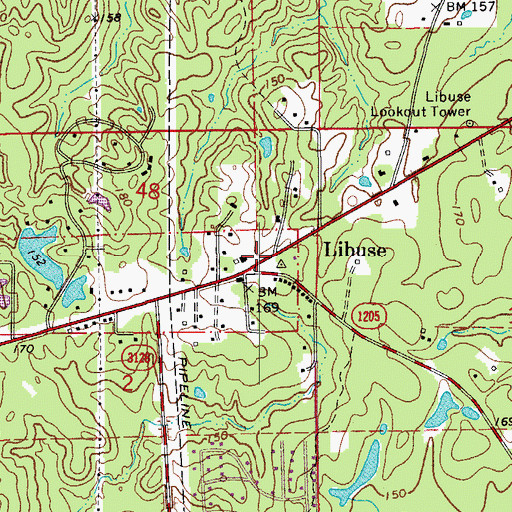 Topographic Map of Libuse, LA
