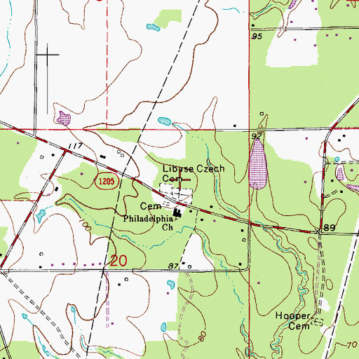 Topographic Map of Libuse Czech Cemetery, LA