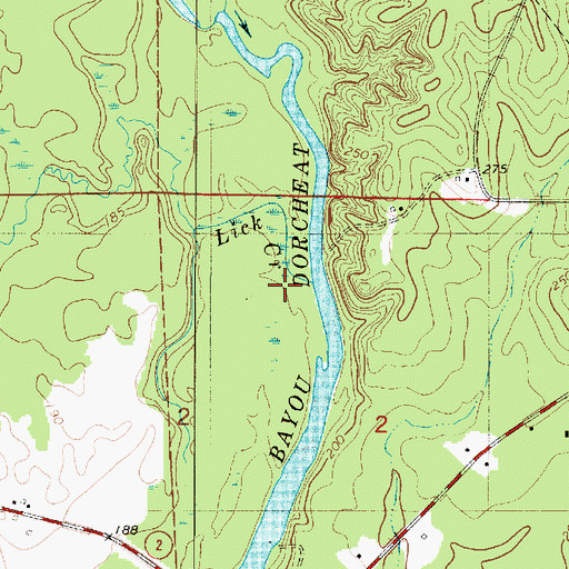 Topographic Map of Lick Creek, LA