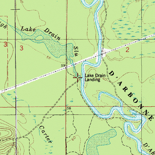 Topographic Map of Lake Drain Slough, LA