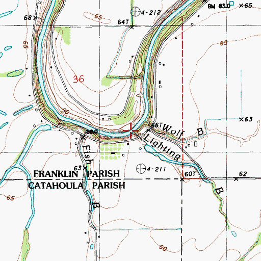 Topographic Map of Lighting Bayou, LA