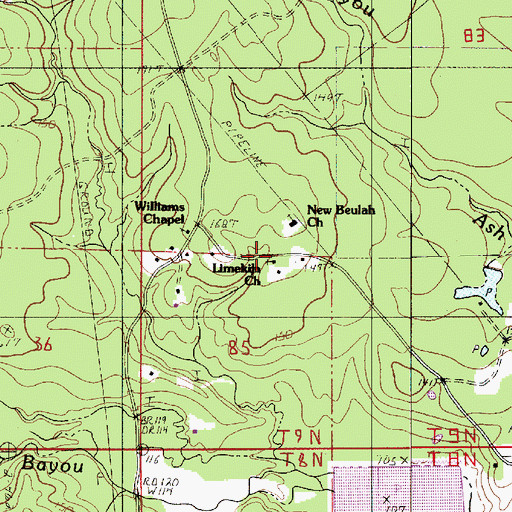 Topographic Map of Limekiln Church, LA