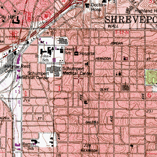 Topographic Map of Line Ave School, LA
