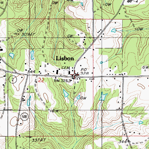 Topographic Map of Lisbon, LA