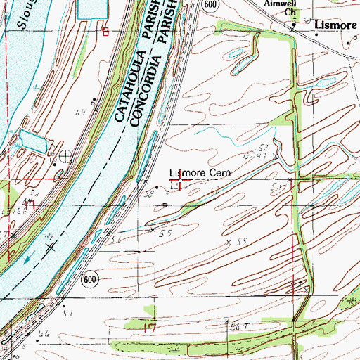 Topographic Map of Lismore Cemetery, LA