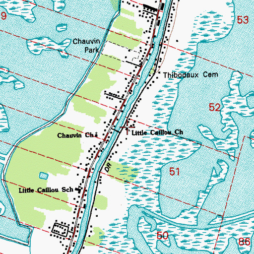 Topographic Map of Little Caillou Church, LA