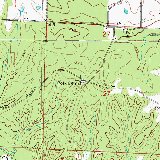 Topographic Map of Polk Cemetery, AR
