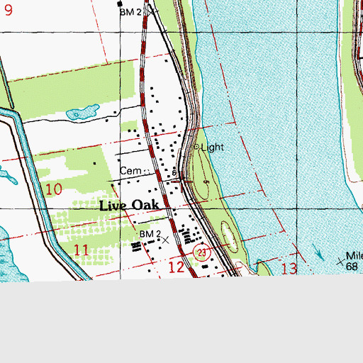 Topographic Map of Live Oak, LA