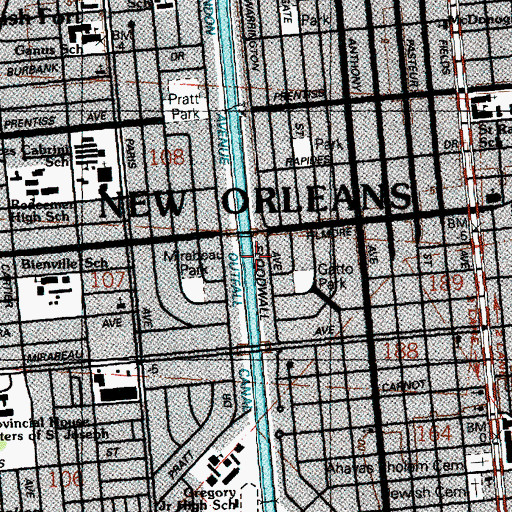 Topographic Map of London Avenue Outfall Canal, LA