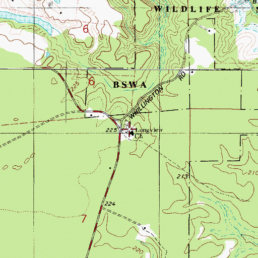 Topographic Map of Longview Church, LA