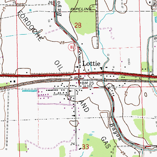 Topographic Map of Lottie, LA