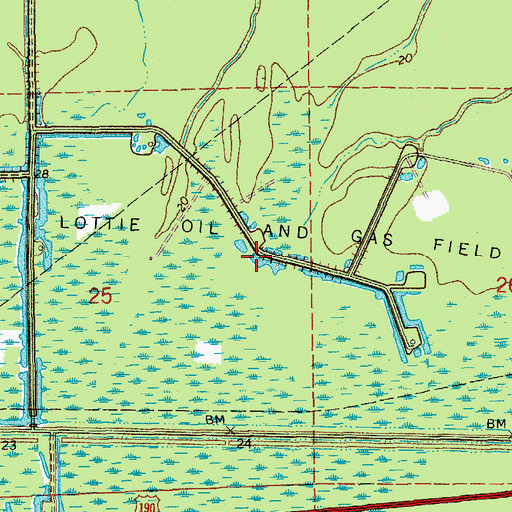 Topographic Map of Lottie Oil and Gas Field, LA