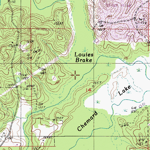 Topographic Map of Louies Brake, LA