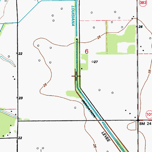 Topographic Map of Louisiana Irrigation Canal, LA