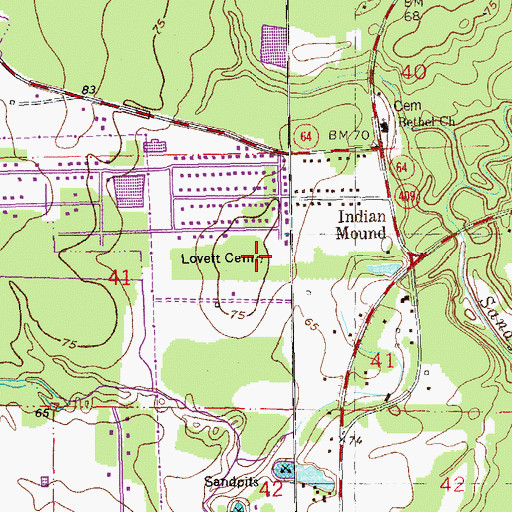 Topographic Map of Lovett Cemetery, LA