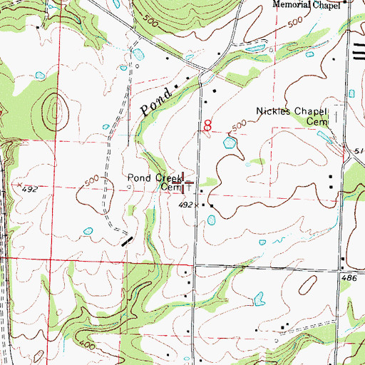 Topographic Map of Pond Creek Cemetery, AR