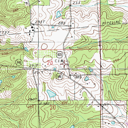Topographic Map of Pine Grove Cemetery, LA
