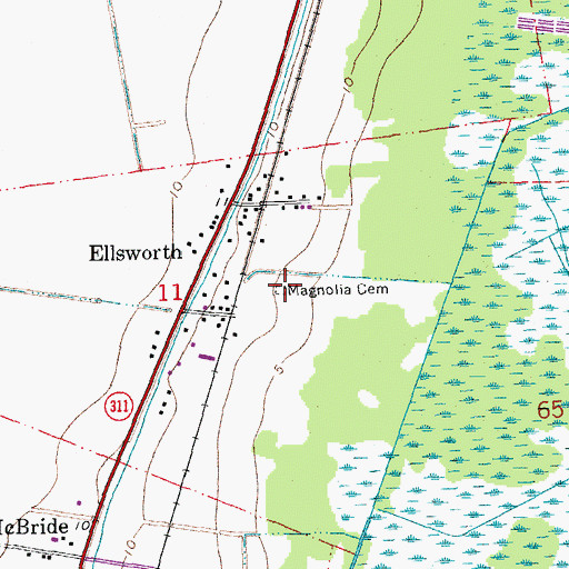 Topographic Map of Magnolia Cemetery, LA