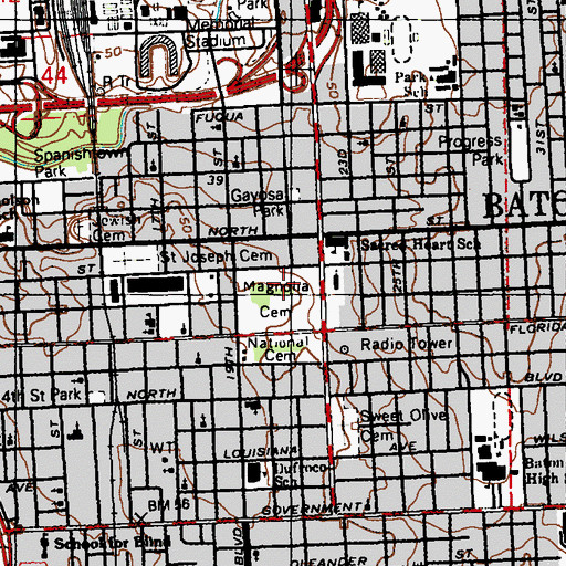 Topographic Map of Magnolia Cemetery, LA