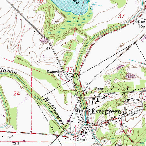 Topographic Map of Magnolia Church, LA
