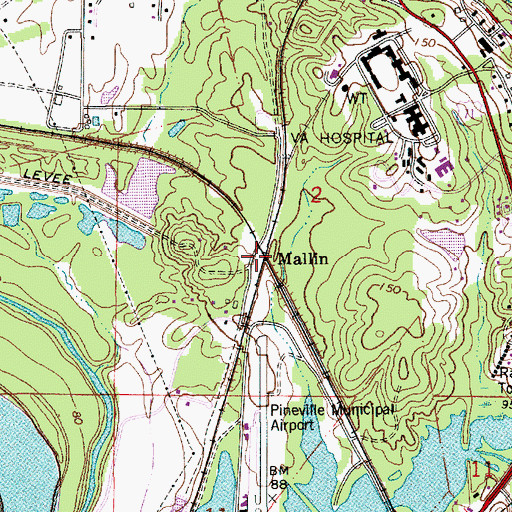 Topographic Map of Mallin, LA