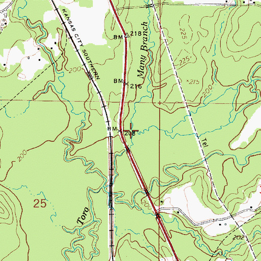 Topographic Map of Many Branch, LA