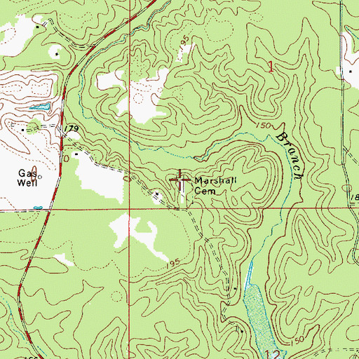 Topographic Map of Marshall Cemetery, LA