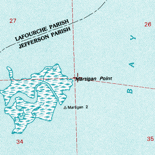 Topographic Map of Martigan Point, LA