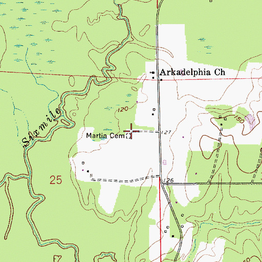 Topographic Map of Martin Cemetery, LA