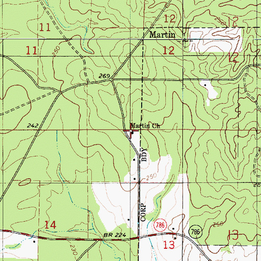 Topographic Map of Martin Church, LA