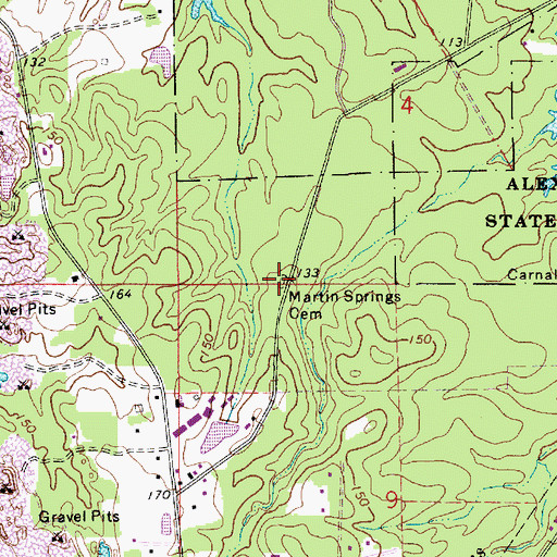 Topographic Map of Martin Springs Cemetery, LA