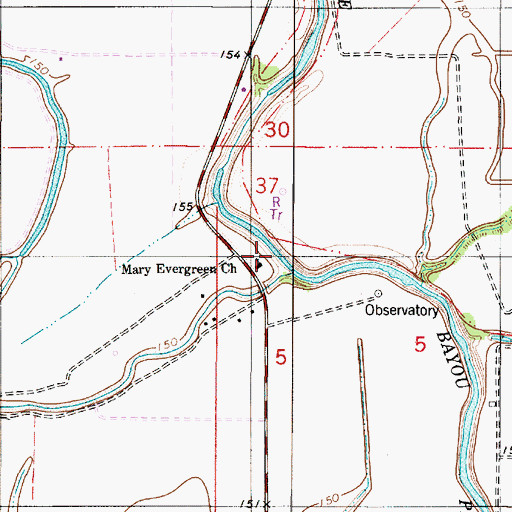 Topographic Map of Mary Evergreen Church, LA