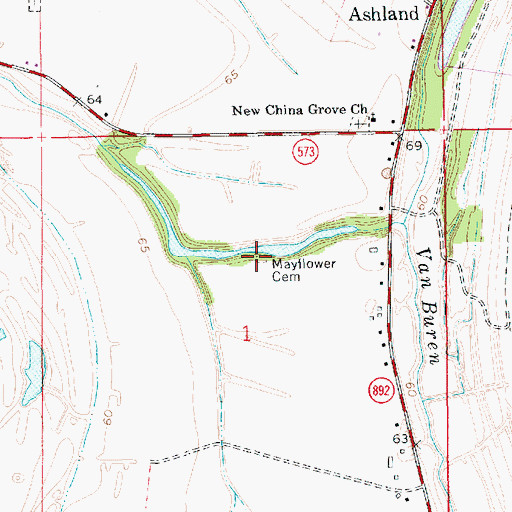 Topographic Map of Mayflower Cemetery, LA