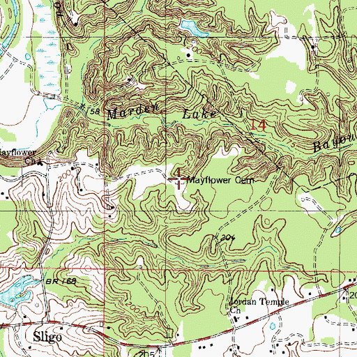 Topographic Map of Mayflower Cemetery, LA