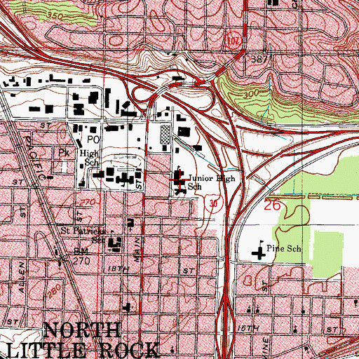 Topographic Map of Poplar Street Middle School, AR