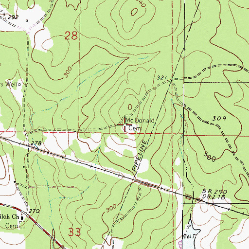 Topographic Map of McDonald Cemetery, LA